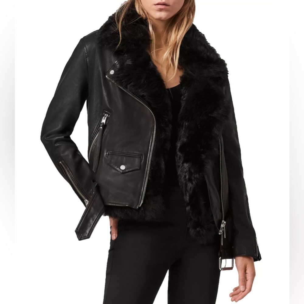 All saints Luna 4-in-1 Genuine Shearling Biker Jacket size 0